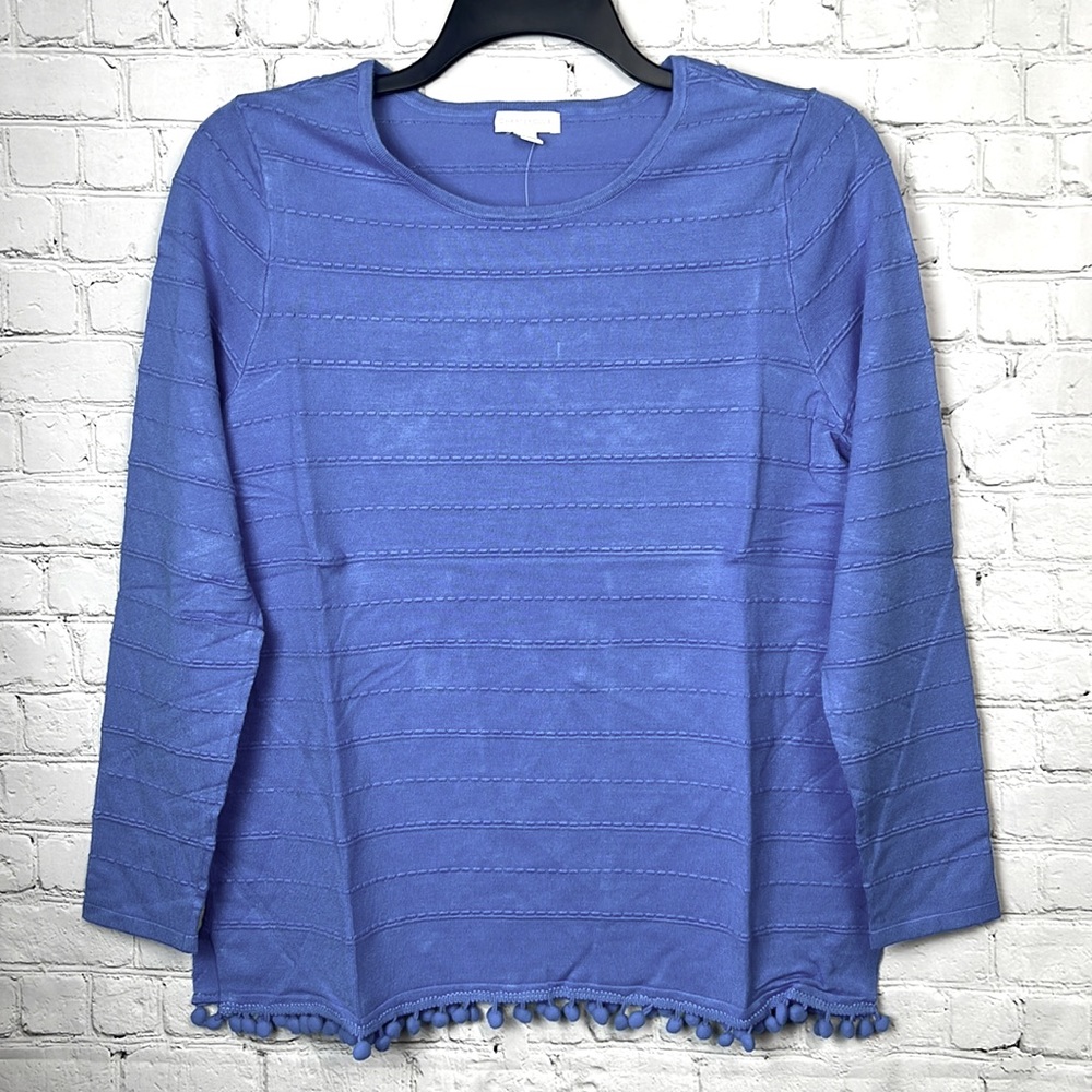 Charter Club Light Blue Textured Knit Long Sleeve Top Size Large